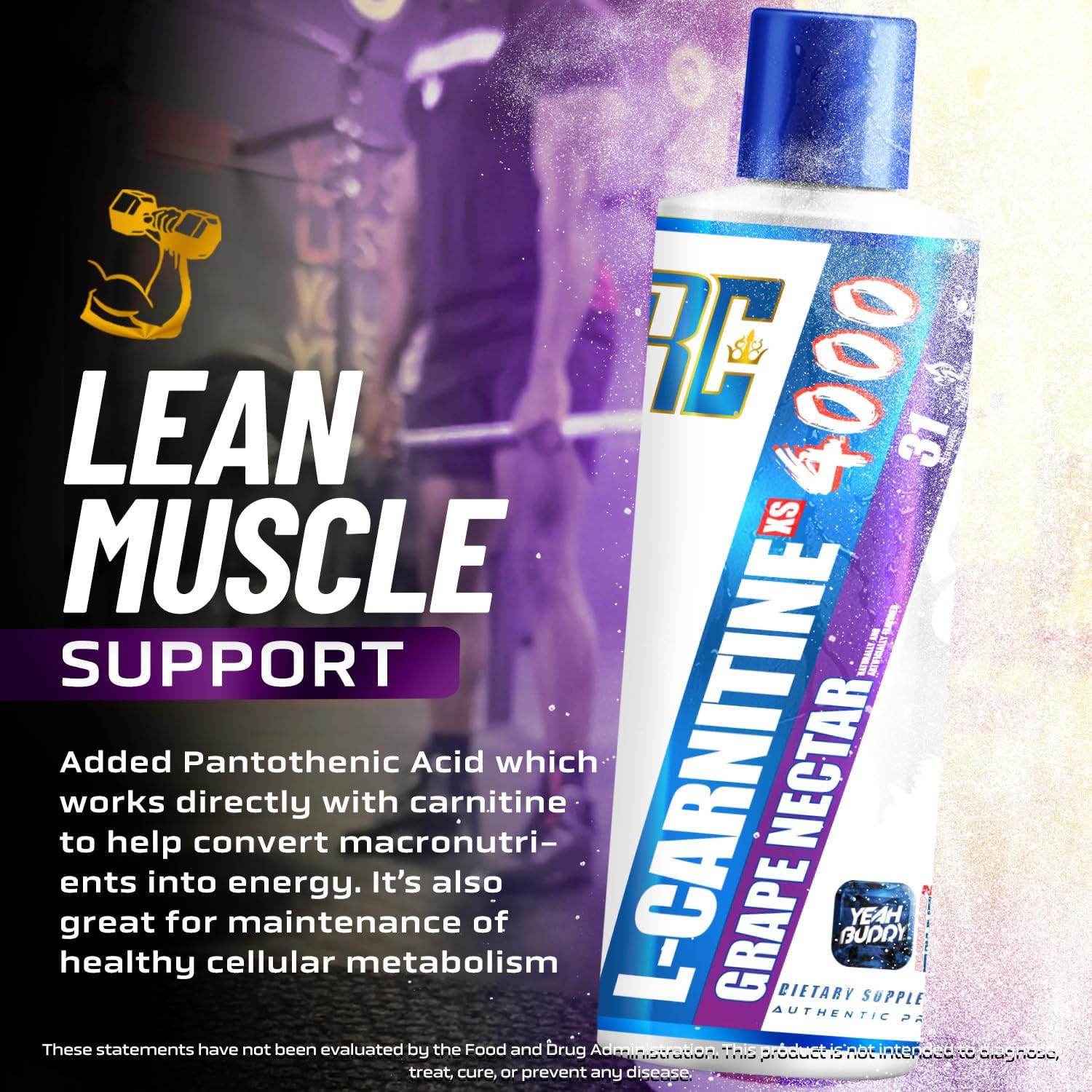 Ronnie Coleman Signature Series L Carnitine XS 4000 Liquid, Stimulant Free, Sugar Free, Zero Carbs, Lean Muscle Strength Support for Men & Women, 16 Oz (16 oz, Grape Nectar (4000))