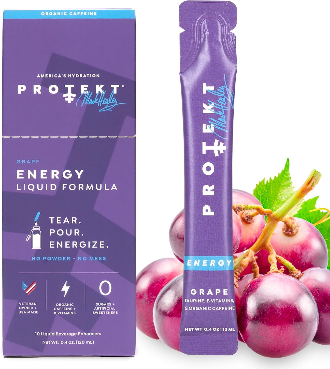 Zero Sugar Energy Drinks - Keto Natural Mix, Liquid Vitamin B Drink, Organic Caffeine Blend, On-The-Go Liquid Pack, Zero Sugar Grape Energy Packets by Mark Healey, Pack of 10