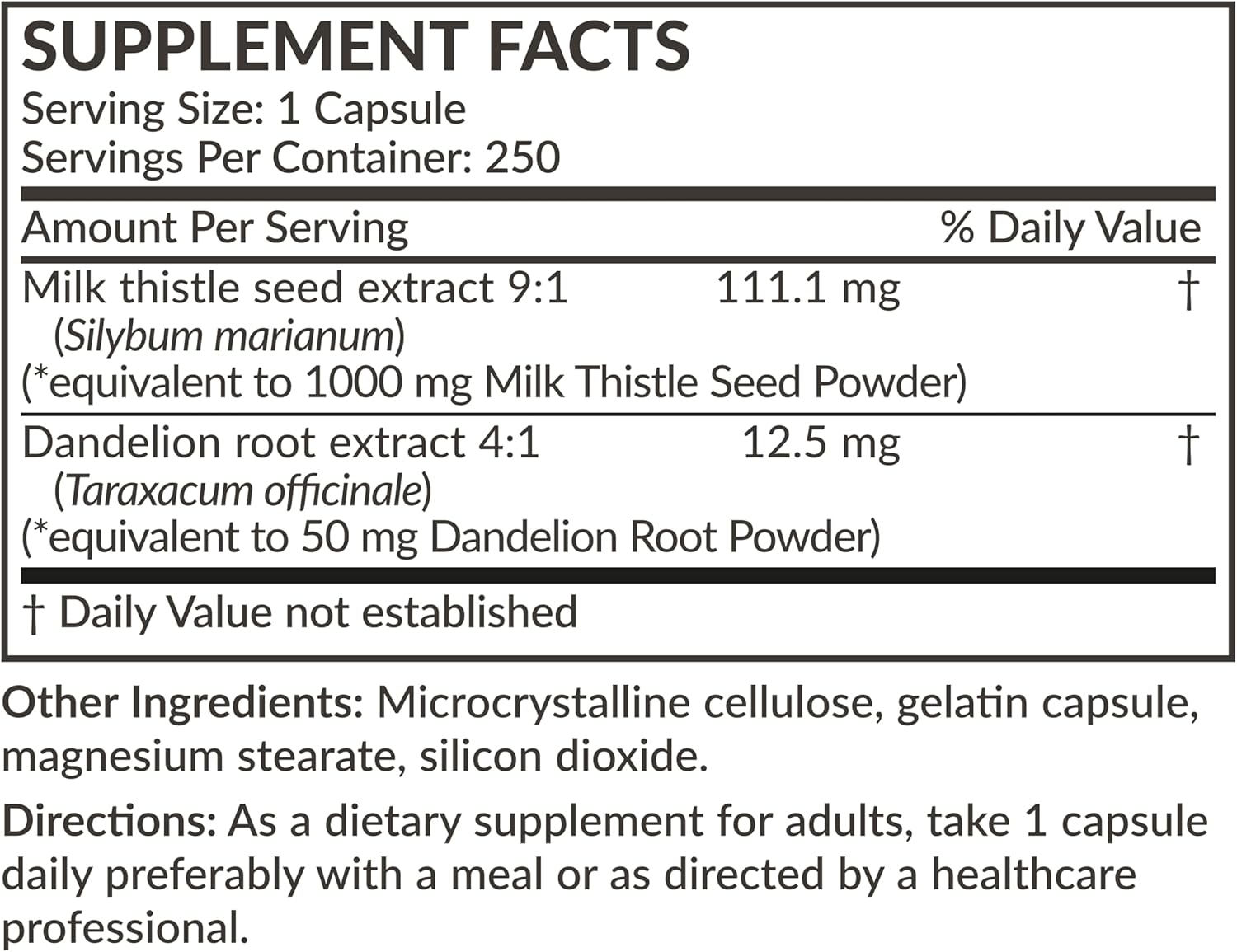 Futurebiotics Milk Thistle Silymarin Marianum & Dandelion Root Liver Health Support, Antioxidant Support, Detox, 250 Capsules