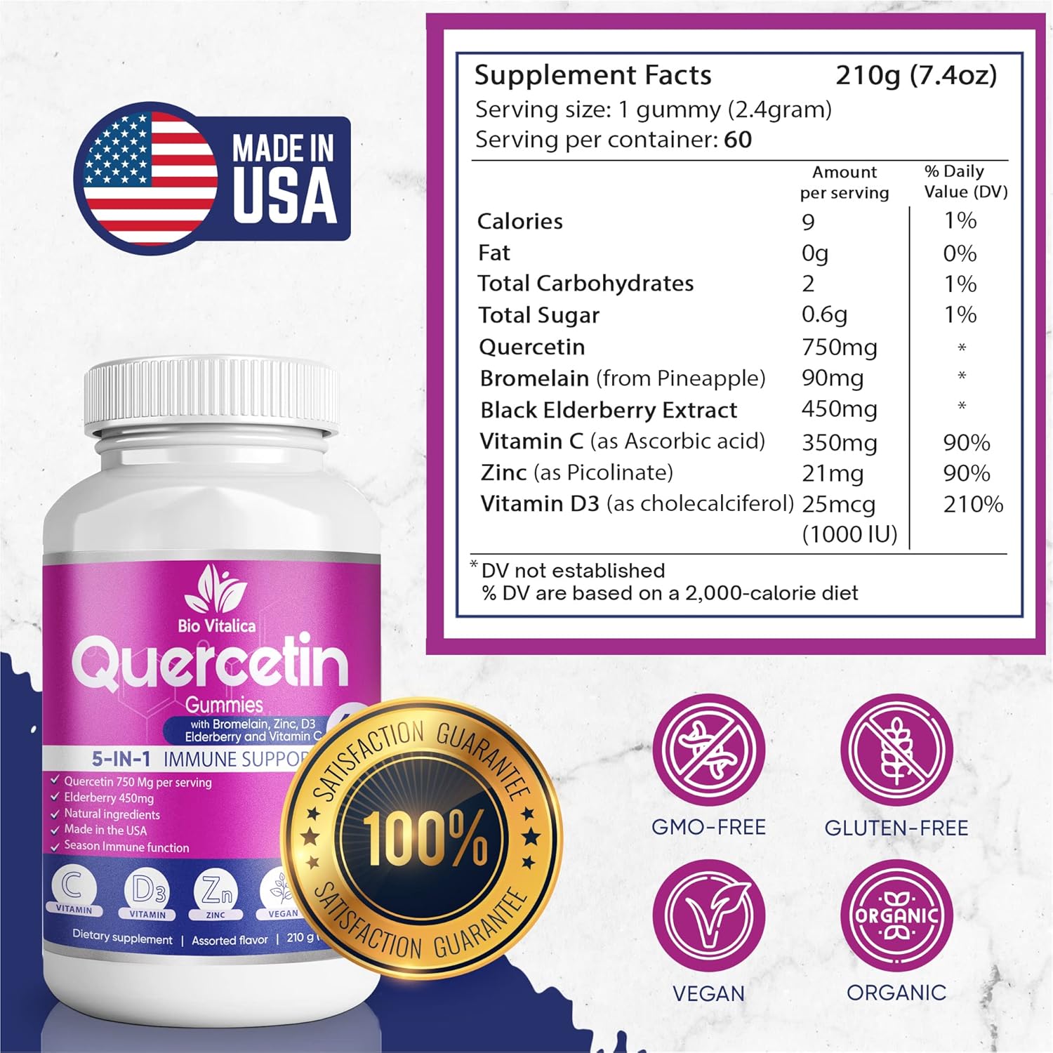 BIO VITALICA BioVitalica Sea Moss Ashwagandha & Quercetin Gummies (Bundle) with Bromelain Vitamin C and Zinc & Elderberry + Vitamin D3-5 in 1 Immune Support