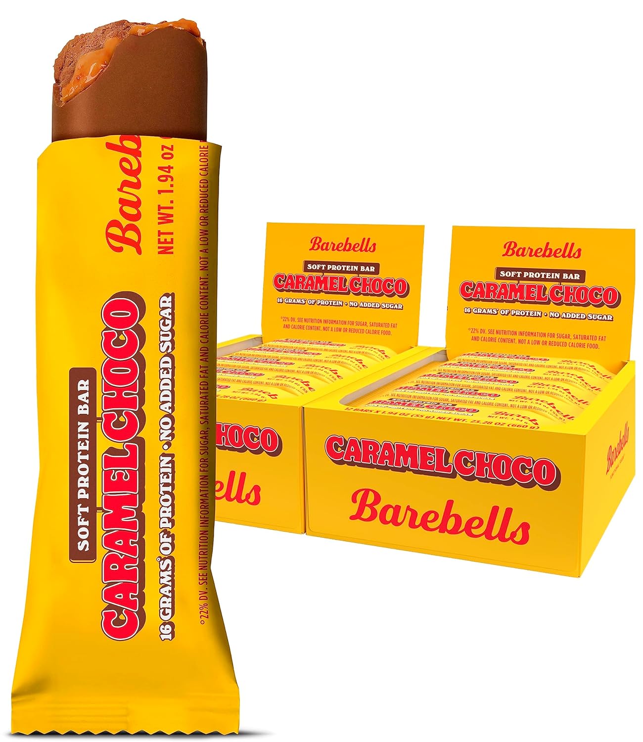 Barebells Soft Protein Bars Caramel Choco - 24 Bars (2 Packs of 12) - Protein Snacks with 16g of High Protein - Fluffy Chocolate Protein Bar with 2g of Total Sugars - Soft Protein Snack & Breakfast Bars