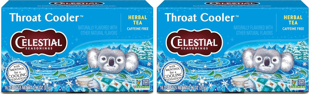 Celestial Seasonings Throat Cooler Herbal Tea, Caffeine Free, 16 Tea Bags Box (Pack of 2)