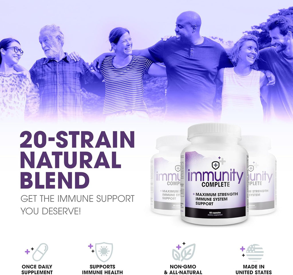 Immunity Complete - 20-in-1 Immune System Booster Formula with Cat's Claw, Quercetin, Vitamin C, and Olive Leaf Extract 60ct