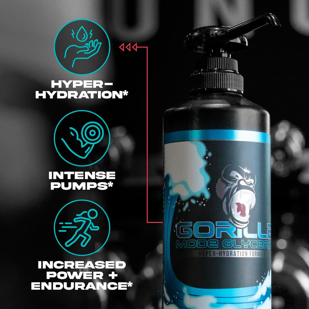 Gorilla Mode Liquid Glycerol Pre-Workout - Hydrating Pre-Workout Formula for Intense Pumps · Intramuscular Hyper-Hydration · Increased Power & Endurance / 33 FL OZ (Unflavored)