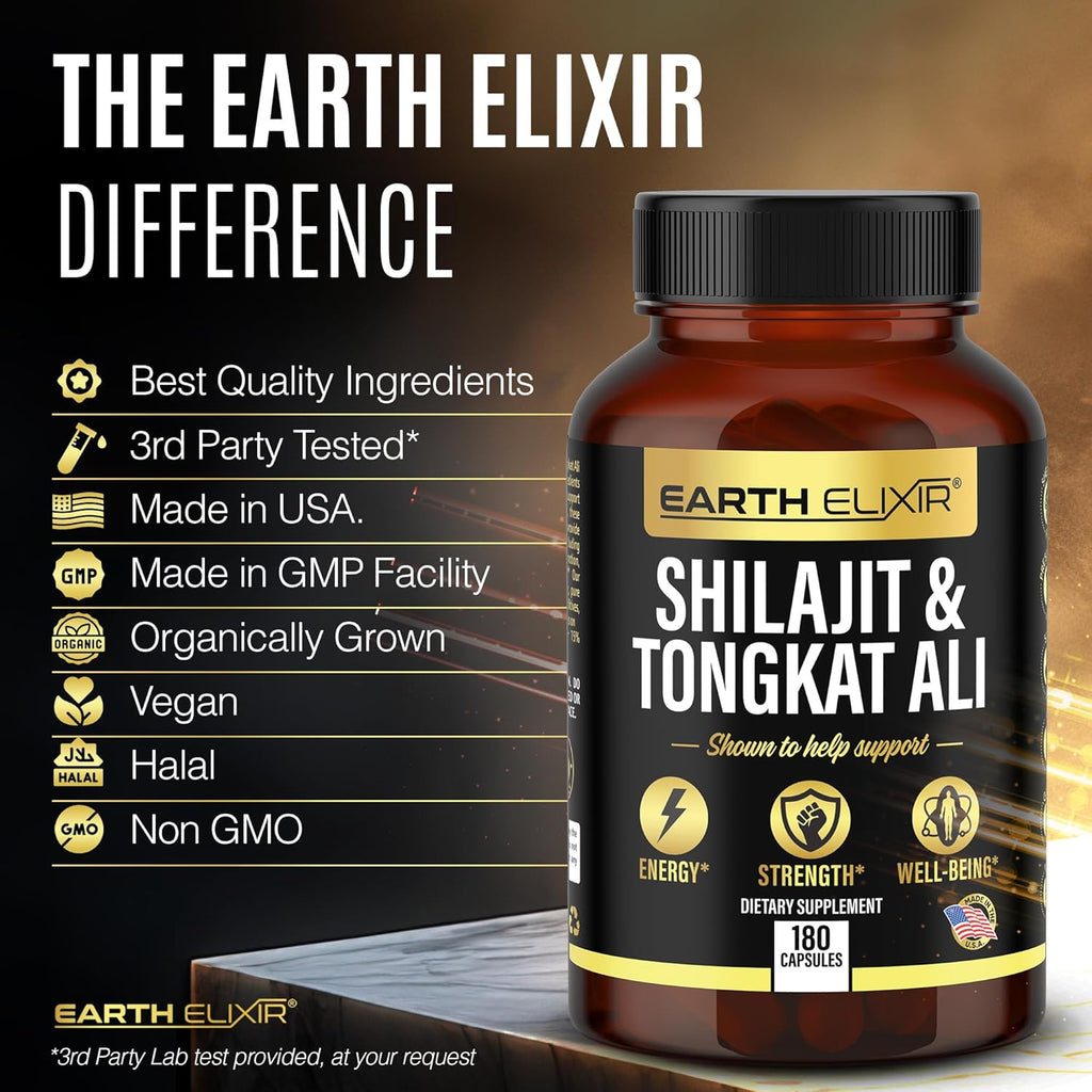 Shilajit 1000mg & Tongkat Ali 400mg (180 Capsules) Made in USA-Shilajit Supplement (20% Fulvic Acid) Shilajit Pure Himalayan Organic & Tongkat Ali for Men More Potent Than Shilajit Resin