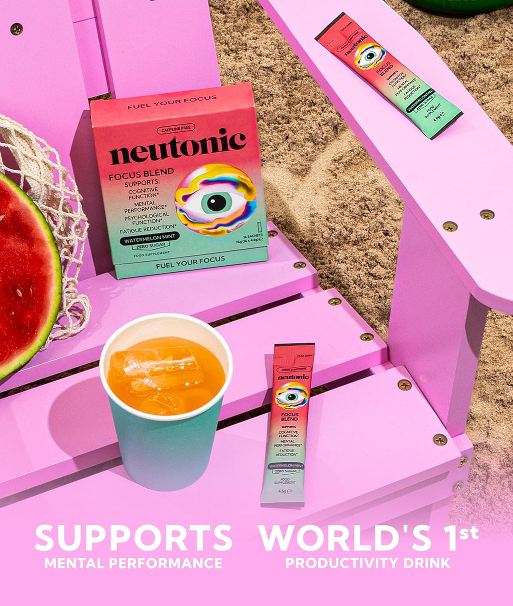 Neutonic Nootropic Focus Blend Powder | Watermelon Mint 16 Sticks | Caffeine Free, Zero Sugar | Support Memory, Mental Clarity, Cognitive Function | Boost Focus, Energy, Brain Health