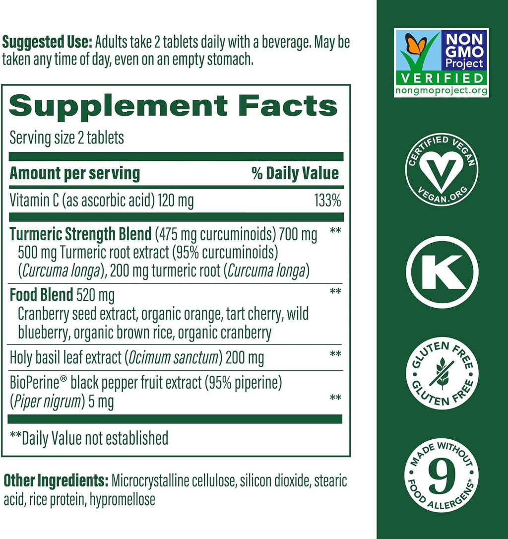 MegaFood Whole Body Turmeric Curcumin Supplement - Turmeric Supplement with Black Pepper & Vitamin C - 475 mg Curcuminoids Per Serving - Antioxidant & Immune Support - Vegan - 90 Tablets, 45 Servings