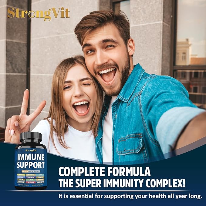Immune Support Supplement 12 in 1 Complex with Vitamin C, D3, Zinc, Echinacea, Elderberry, Ginger, Turmeric. Immune Defend for Men & Women, Non-GMO, Gluten-Free, Vegan, USA (120 Capsules)