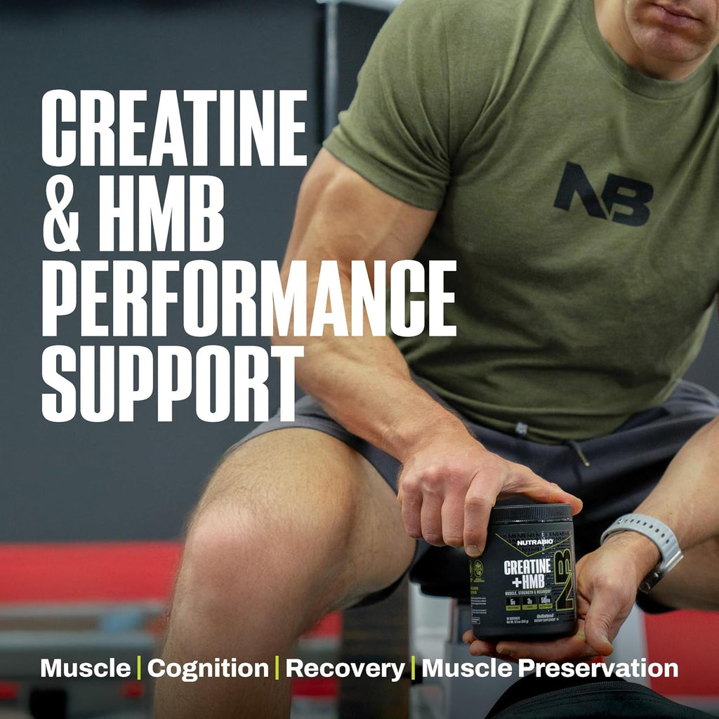 NutraBio Creatine + HMB- Creatine Monohydrate with HMB Powder for Muscle Growth, Increased Strength- 30 Servings (Unflavored)