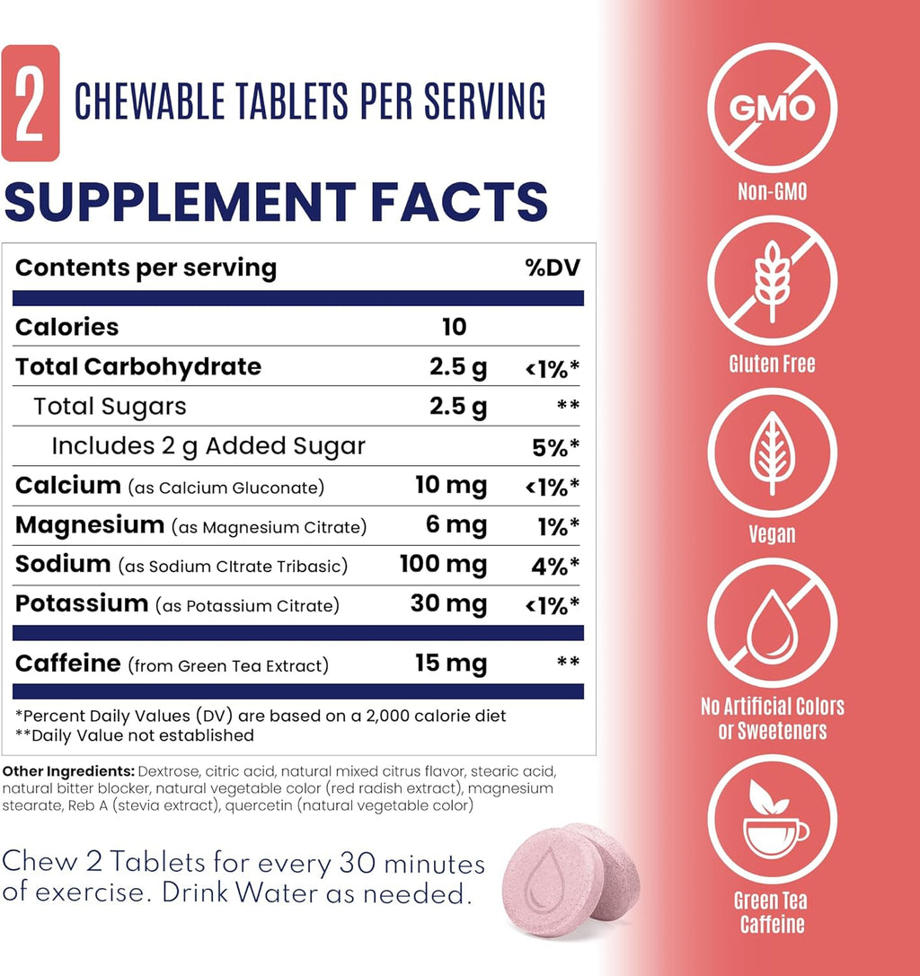 SaltStick Electrolyte FastChews with Caffeine - 60 Citrus Burst Chewable Electrolytes - Salt Tablets for Running and Hydration, Electrolyte Chews - 60 Count