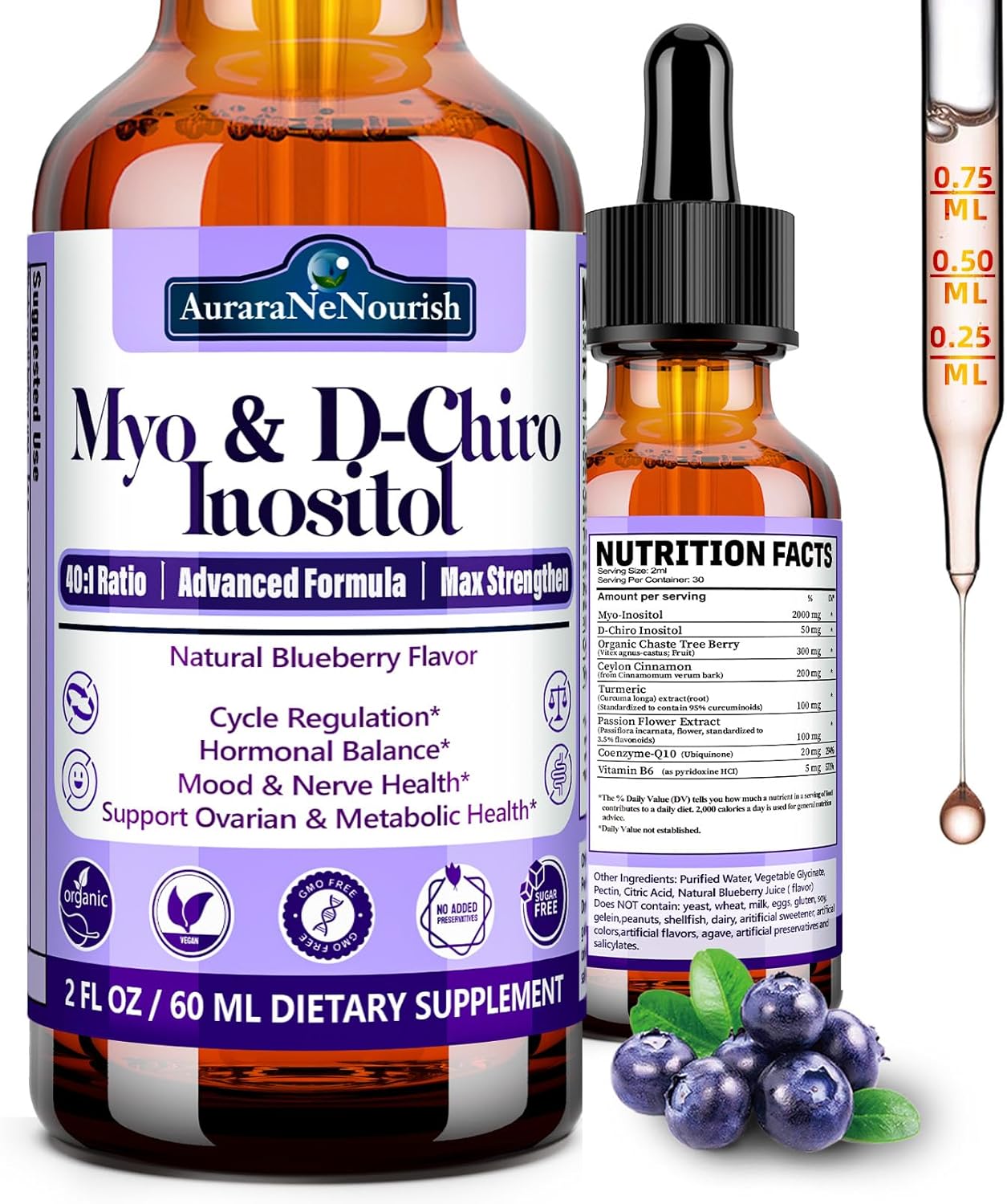 Myo-Inositol & D-Chiro Inositol Supplement for Women, 40:1 Ratio Support Hormone Balance & Ovarian w. Organic Chaste Tree Berry, Ceylon Cinnamon for Healthy Cycle Regulation, Mood, Nerve