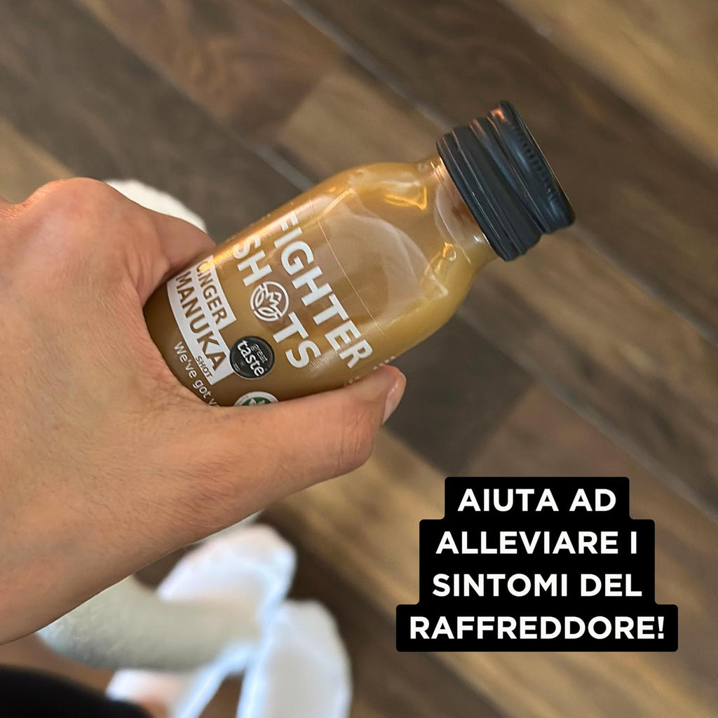 Ginger Manuka Honey (12x60ml) | Award Winning Fresh & Fiery Ginger Shots | Cold Pressed Ginger Root for Immune Support | Boosts Energy | 100% Natural | No Nasties | A Perfect Pick Me Up