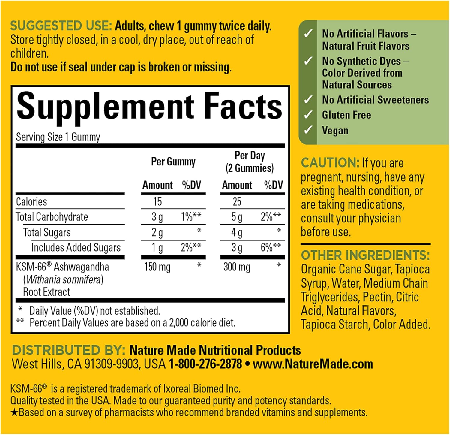 Nature Made Ashwagandha Gummies, Vegan, KSM 66 Ashwagandha for Stress Support, 60 Count, 30 Day Supply