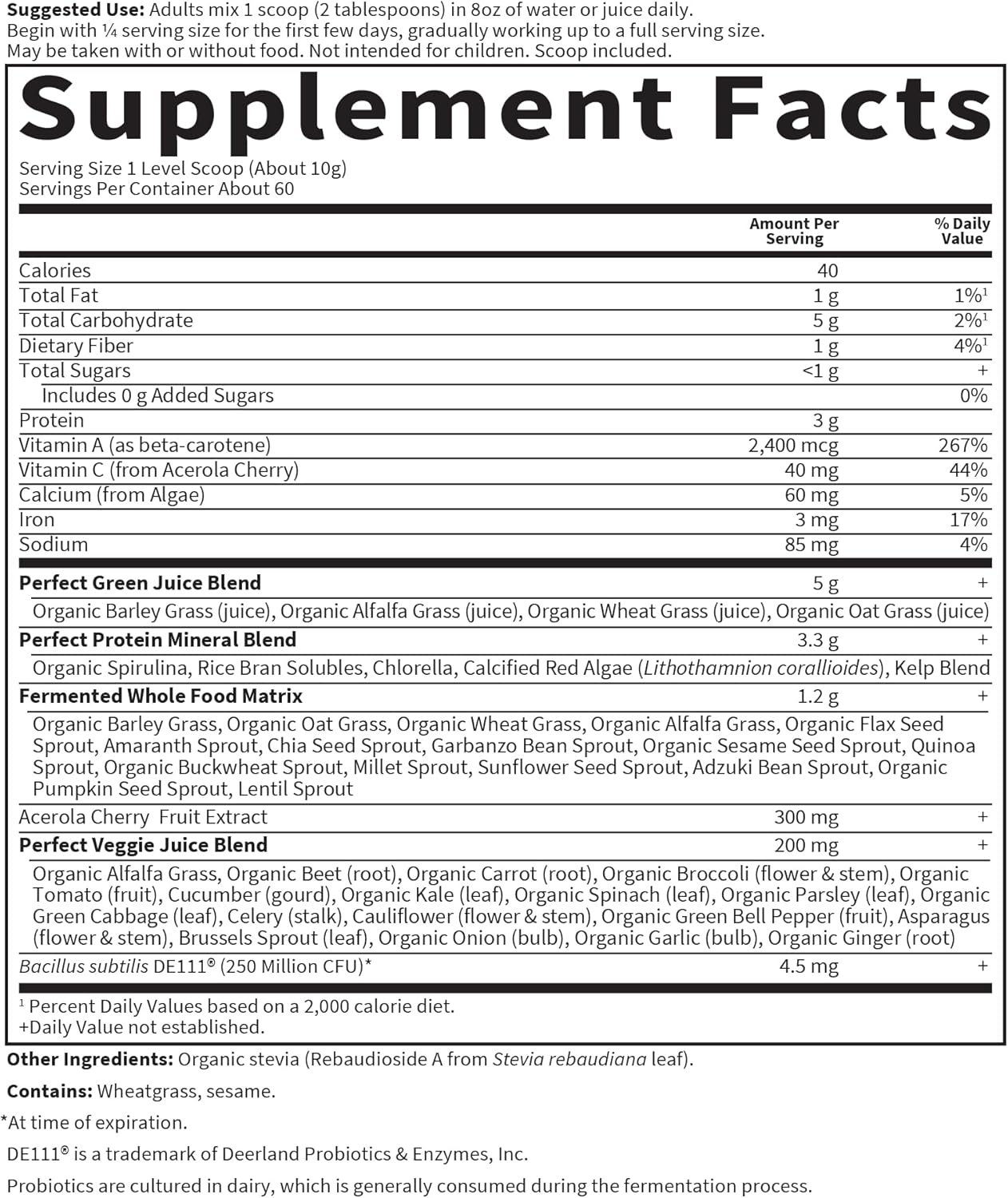 Garden of Life Perfect Food Super Green Formula - 60 Servings, 45 Superfoods, Greens, Fruit & Veggie Juice Superfood Powder Supplement, Probiotics & Organic Spirulina for Digestion & Immune Health
