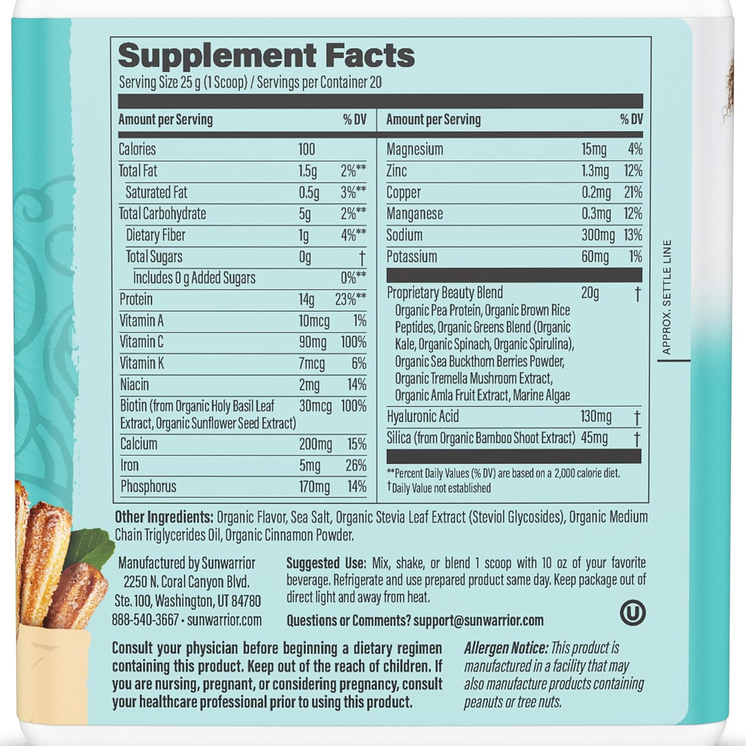 Vegan Collagen Protein Powder for Women Silica Plant Based Collagen Powder Churro Flavor with Vegan Hair Skin and Nails Vitamins Non-GMO No Added Sugar Soy Dairy & Gluten Free (Churro, 20 Servings)