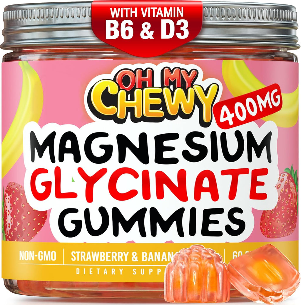 Center-Filled Magnesium Glycinate Gummies 400MG - High Absorption for Kids, Teens & Adults - Supplement for Sleep, Calm & Muscle Relaxation with B6 & D3 - Gluten Free & Vegan Friendly - 120 Count