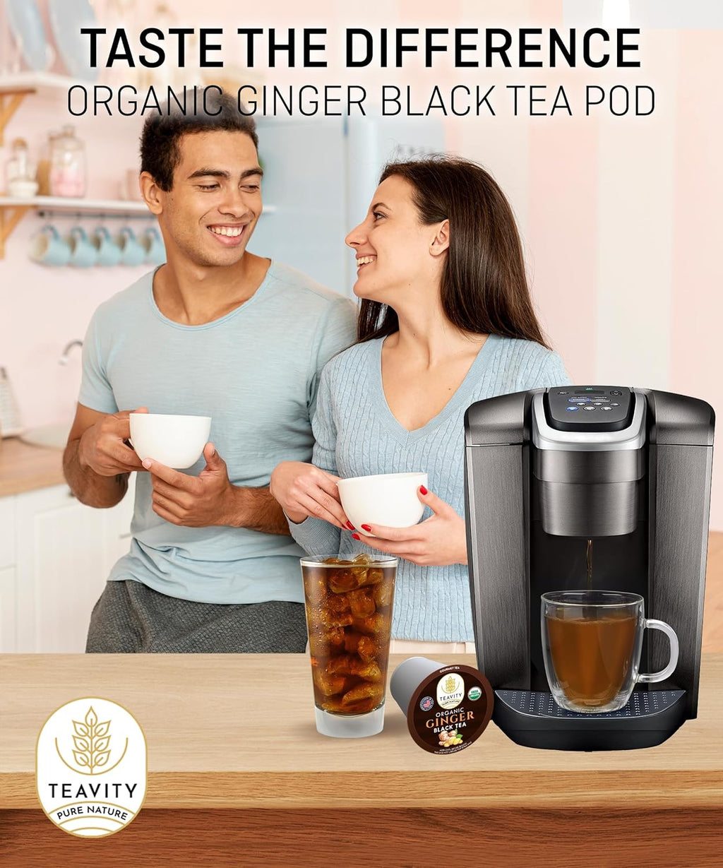 Organic Ginger Tea Pods for Keurig with Unsweet Black Tea for K Cup Brewing - Ginger Black Tea by Teavity (36 Tea Pods)