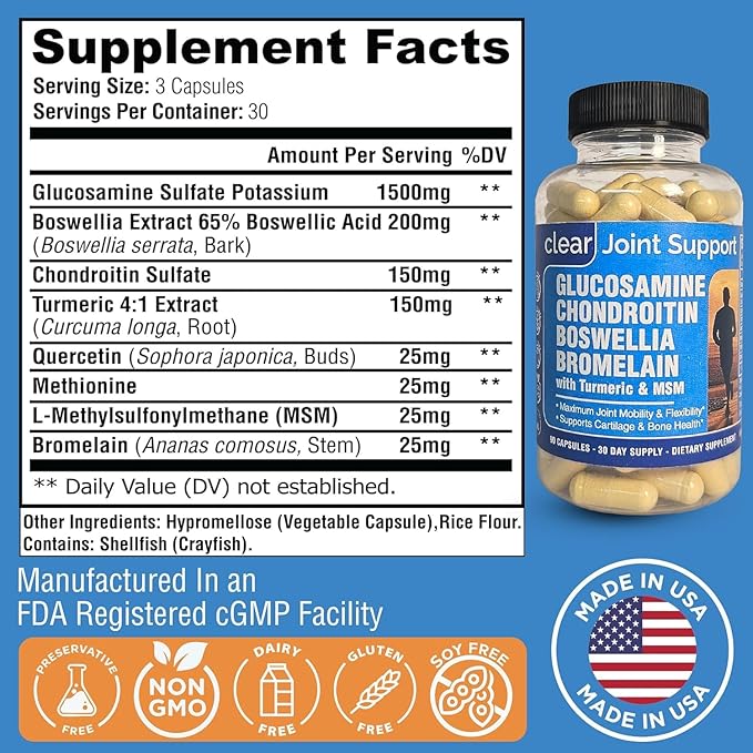 Glucosamine Chondroitin MSM with Turmeric & Boswellia 540 Capsules | 8-in-1 Joint Support Supplement for Flexibility & Mobility | Joint Supplement for Men & Women – Supports Back, Knees, Hips & Joints