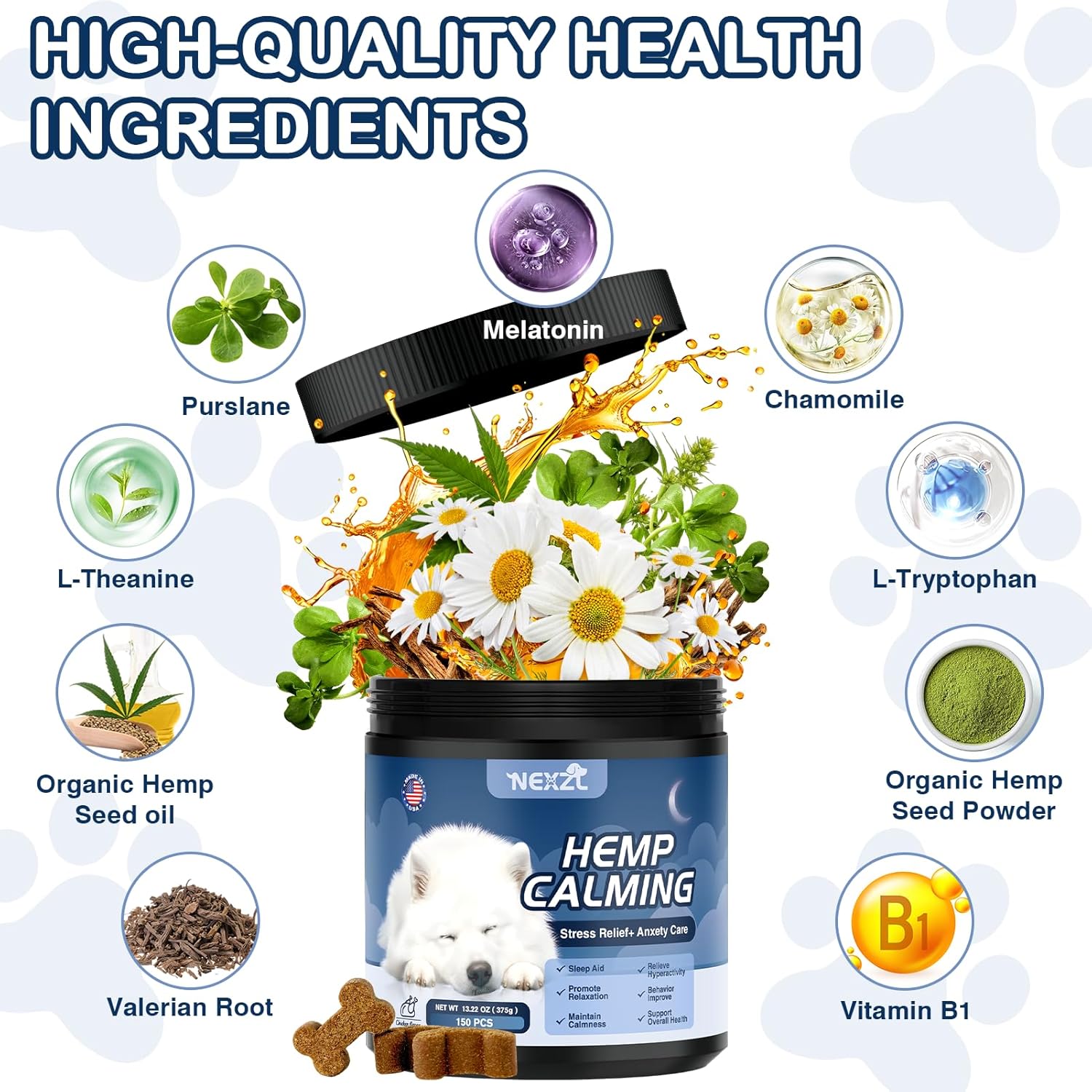 Hemp Calming Chews for Dogs 300ct with Melatonin-Stress & Anxiety Relief Sleep Aid Treats for Small/Medium/Large Dogs- Fireworks, Thunder, Barking, Separation Vet Approved Made in USA Chicken Flavor