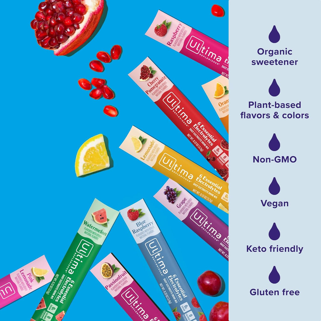 Ultima Replenisher Daily Electrolyte Powder Drink Mix - Sugar Free - Ultimate Variety, 36 Stickpacks - Hydration Packets with 6 Electrolytes and Minerals - Keto Friendly, Vegan, Non-GMO