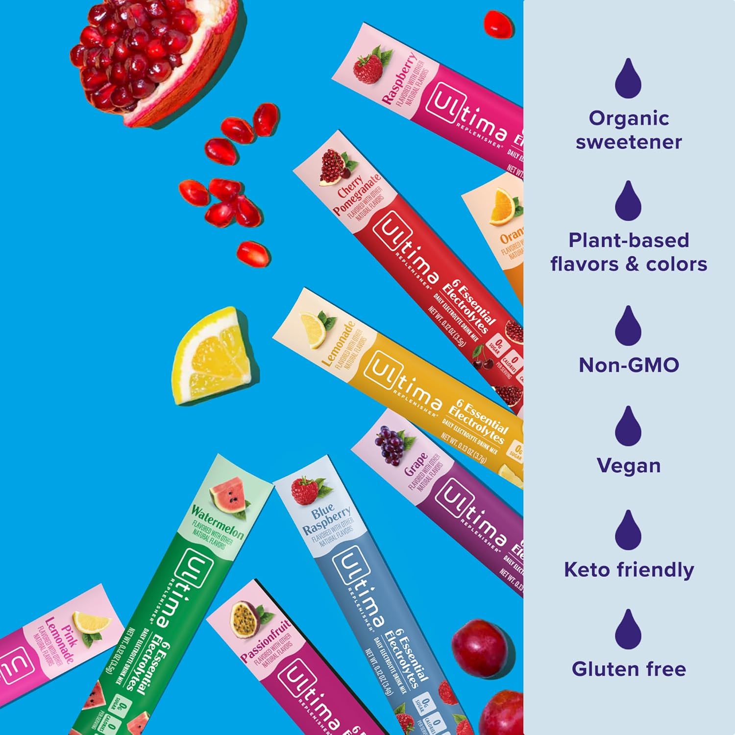 Ultima Replenisher Daily Electrolyte Powder Drink Mix - Sugar Free - Ultimate Variety, 36 Stickpacks - Hydration Packets with 6 Electrolytes and Minerals - Keto Friendly, Vegan, Non-GMO
