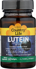 Country Life Lutein 20 mg Supplement - Certified Gluten-Free - Eye Health Support with Lutein and Zeaxanthin - Reduces Eye Strain from Screens - No Yeast, Corn, Wheat, Milk - 60 Softgels