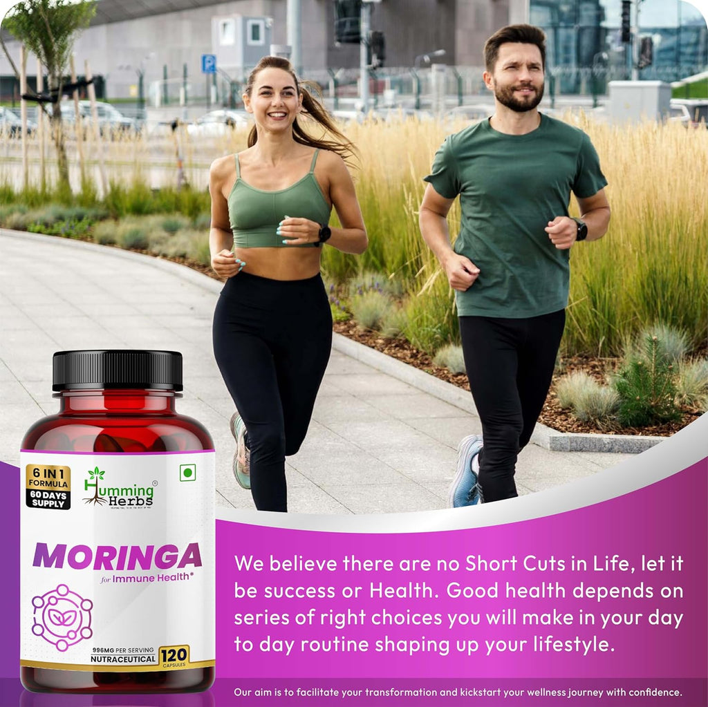 Humming Herbs Moringa Leaf Extract Complex — with Resveratrol, Astaxanthin, S-Acetyl Glutathione, Vitamin C & Folate — 998 mg per Serving — 120 Capsules (60 Days) — Antioxidant & Immune Support