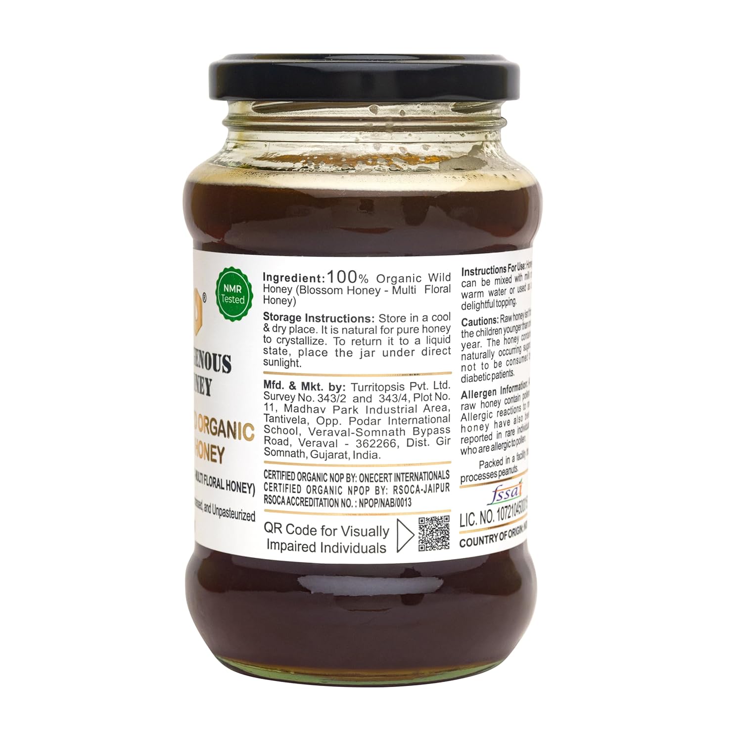 INDIGENOUS HONEY USDA Certified Organic Raw Wild Blossom Honey, Unfiltered Small-Batch Micro-Lot Harvest, Glass Jar, Single-Origin, 17.64 oz