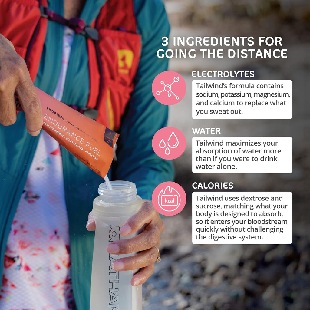 Tailwind Nutrition Endurance Fuel, Caffeine Drink Powder Mix Single Serving with Electrolytes, Non-GMO, Free of Soy, Dairy, and Gluten, Vegan-Friendly, Tropical Buzz, Pack of 12