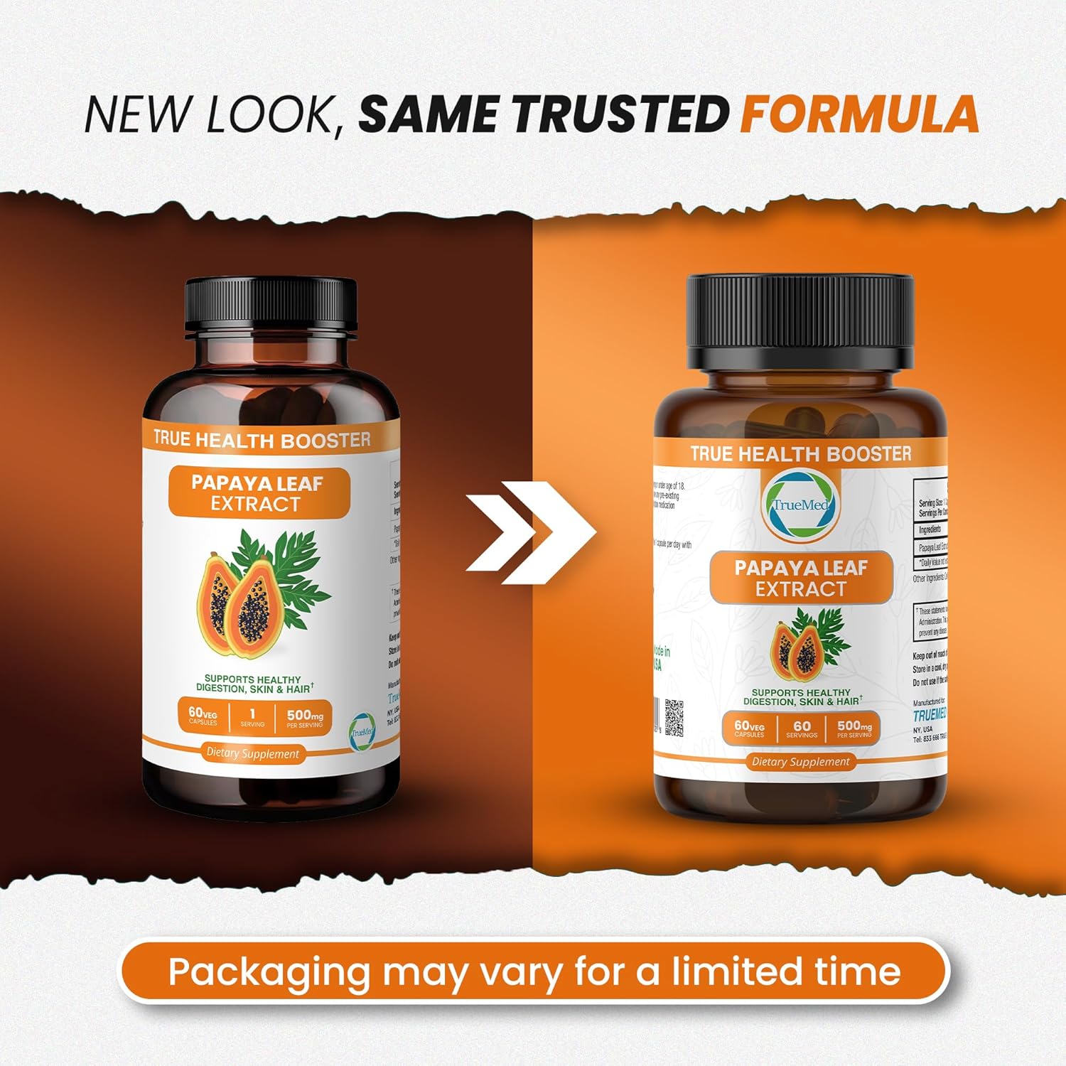 Papaya Leaf Extract 500 mg for Hair, Skin with 4X Extra Strength Support Blood Platelet with 60 Capsules for 60 Days Supports Digestive Health & Natural Antioxidant