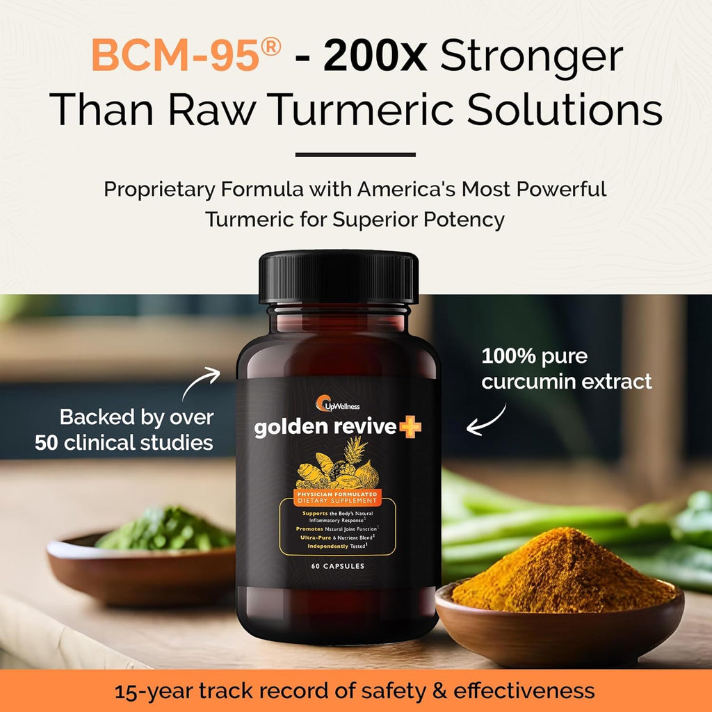 Golden Revive + Joint Support Supplement Featuring Turmeric with Black Pepper, Quercetin, and Magnesium- Turmeric Boswellia Supplement - 6 Active Ingredients for Joint Care - 60 Capsules