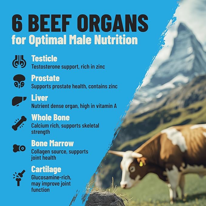Grass Fed Beef Organ Supplement for Men - Male Optimization Pills - 6 Vital Beef Organs to Drive Prostate Health & Peak Performance, Made in USA, 90 Capsules