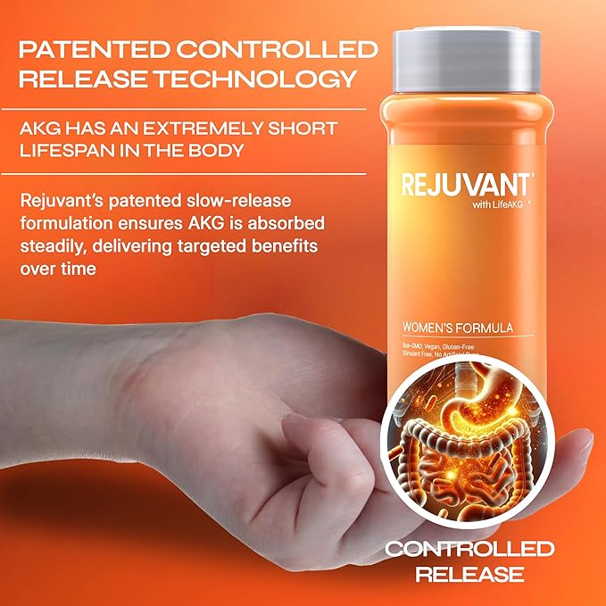 Rejuvant Women's AKG Longevity Supplement 1000MG Ultra 98% Pure (Calcium Alpha-Ketoglutarate), New Formula, Coated Tablets, Patented Vitamin Rich Controlled Release Formula, 60 Tablets