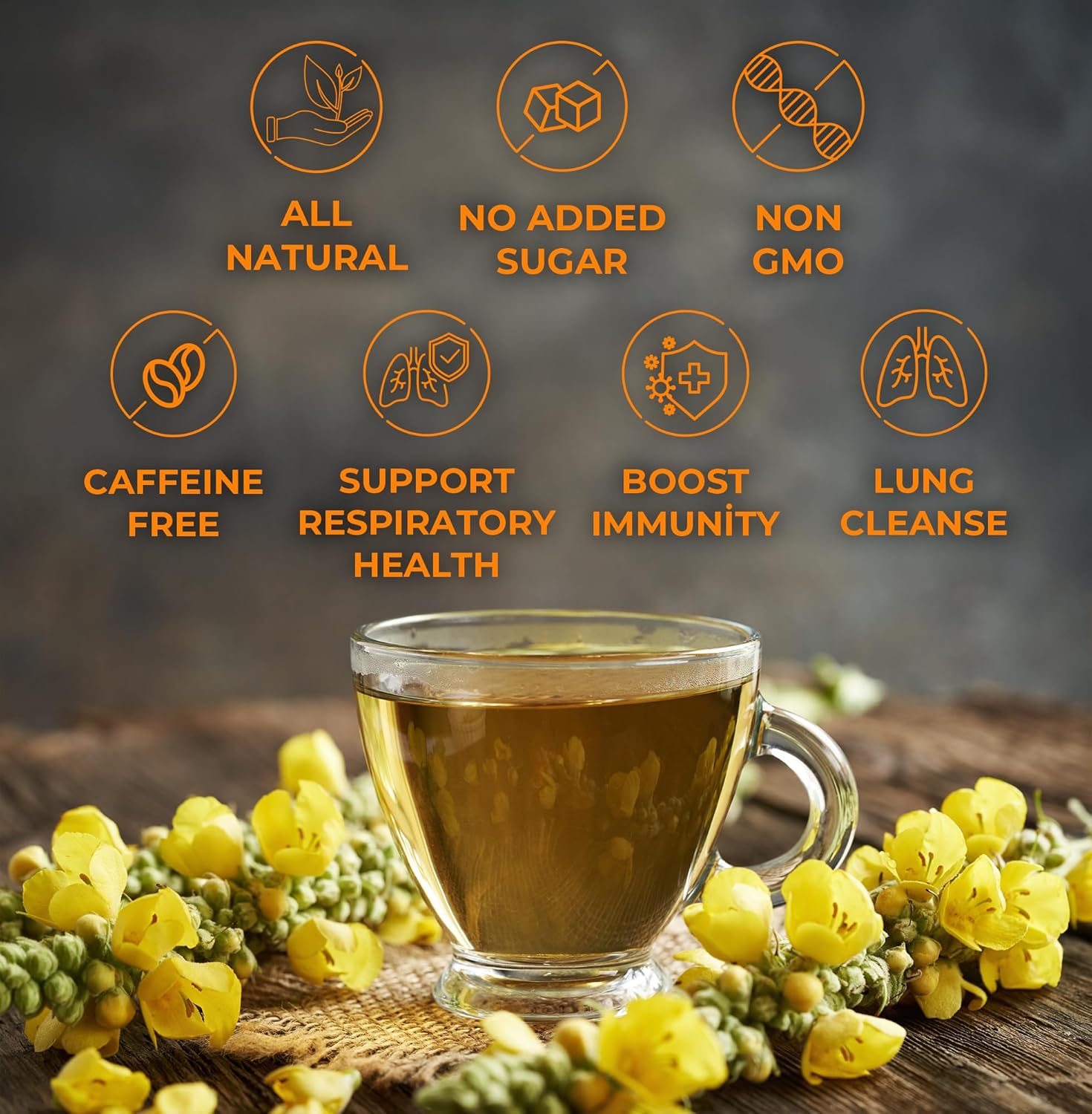 Tarbust Mullein Tea for Lungs Detox,20 Tea Bags, Organic Mullein Leaf Extract for Lungs Cleanse, Herbal Tea Bags for Smokers, Caffeine-Free Lung Detox for Smokers, Better Lungs Respiratory Support