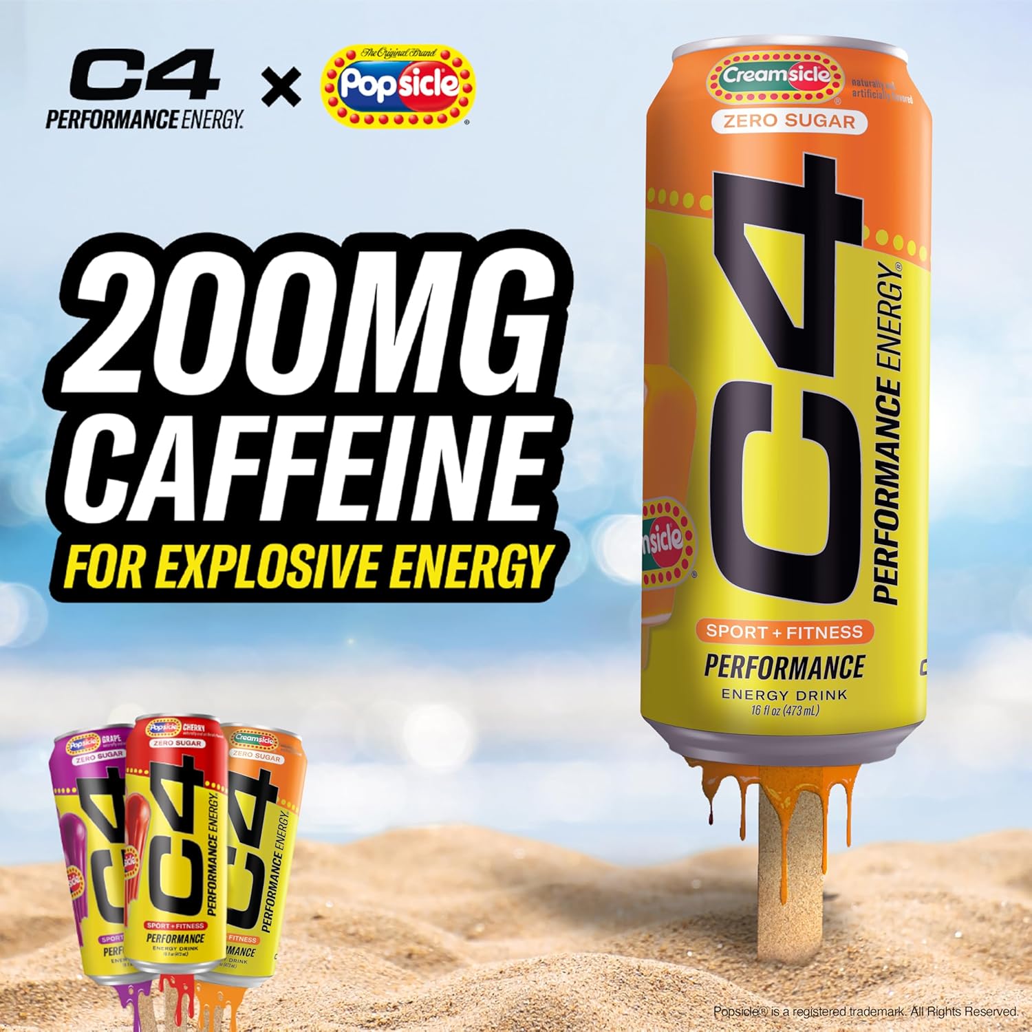 Cellucor C4 Performance Energy Drink | Zero Sugar Carbonated Preworkout Energy | 200mg Caffeine with Beta Alanine | Orange Creamsicle | 16 Fl Oz (24 Pack)