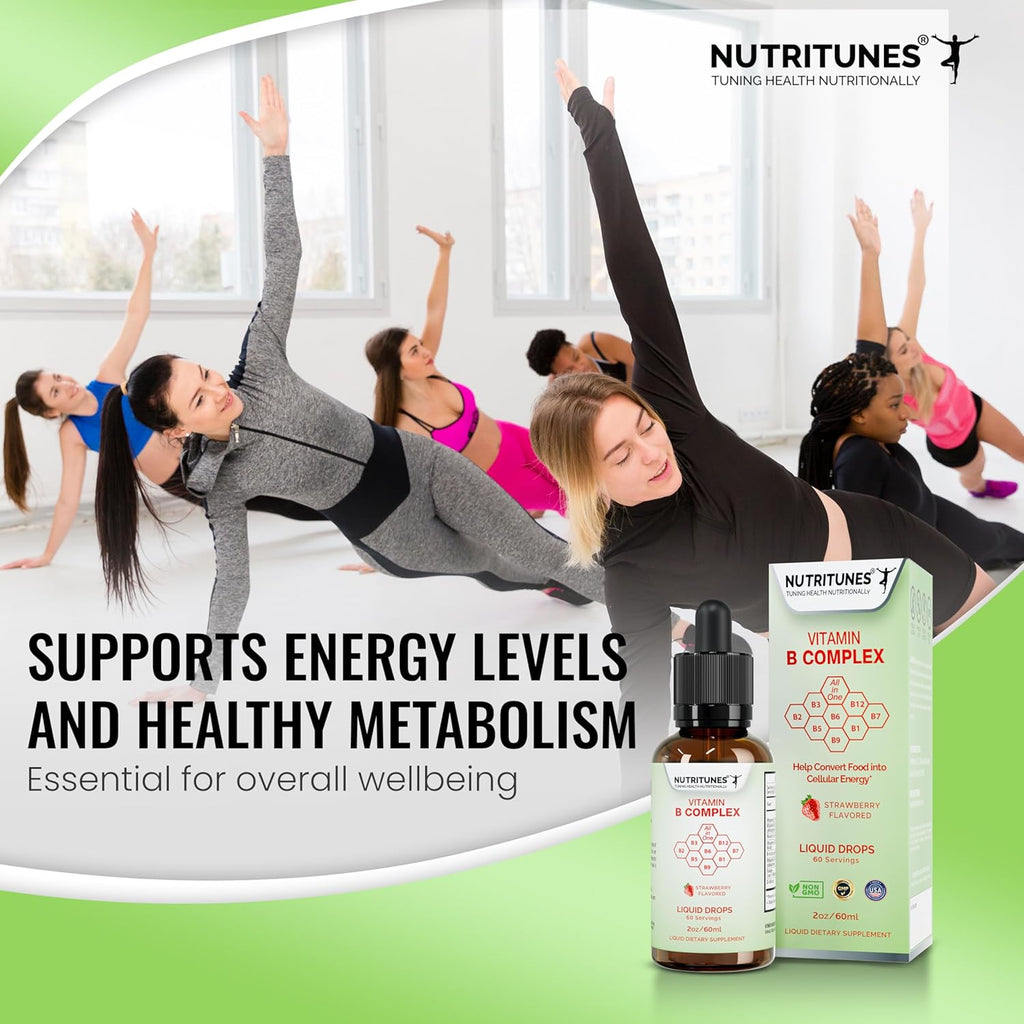 Liquid Vitamin B Complex–High-Potency and Complete B-Vitamin Drops for Energy, Metabolism, and Nervous System Support – Strawberry Flavored, Non-GMO, Sugar-Free – 60 Servings (2oz)