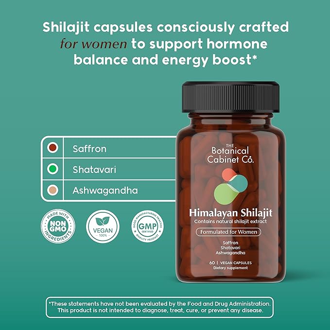 Shilajit for Women | Energy and Hormonal Balance* | Saffron, Shatavari, Ashwagandha | Natural Extracts, Lab Tested, Non-GMO, Vegan Capsules | 30 Day Supply