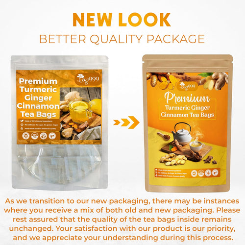 30 Bags Premium Turmeric Ginger Cinnamon Tea, Improve Digestion, Support Brain, Weight, Skin and Sleep, Eco-Conscious Tea Bags and Premium Natural Ingredients. Turmeric Ginger Herbal Tea. No Sugar, No Caffeine, No Gluten, Vegan.