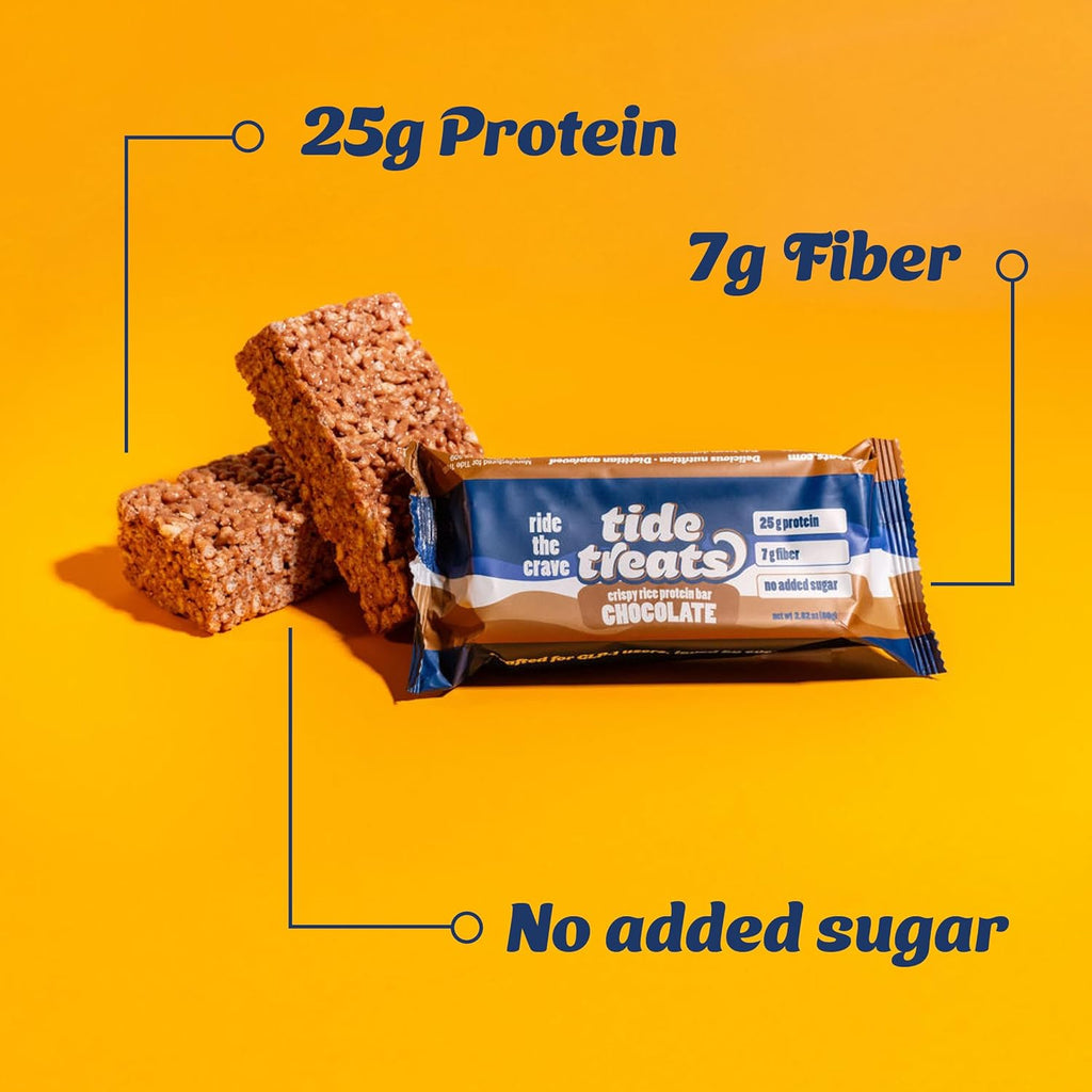 Crispy Rice Protein Treat Bar | 25 g Protein, No Added Sugar, 7 g Fiber, Gluten Free | High Protein Snack for On-the-Go, Post-Workout or Dessert Cravings | 8 Count (Chocolate)