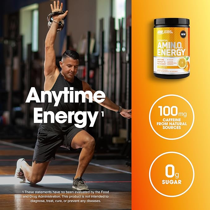 Optimum Nutrition Amino Energy Powder – Energy & Focus Pre Workout with Amino Acids, BCAA, Green Tea Caffeine & Coffee, Muscle Recovery Support – Citrus Sprtiz, 30 Servings (Packaging May Vary)