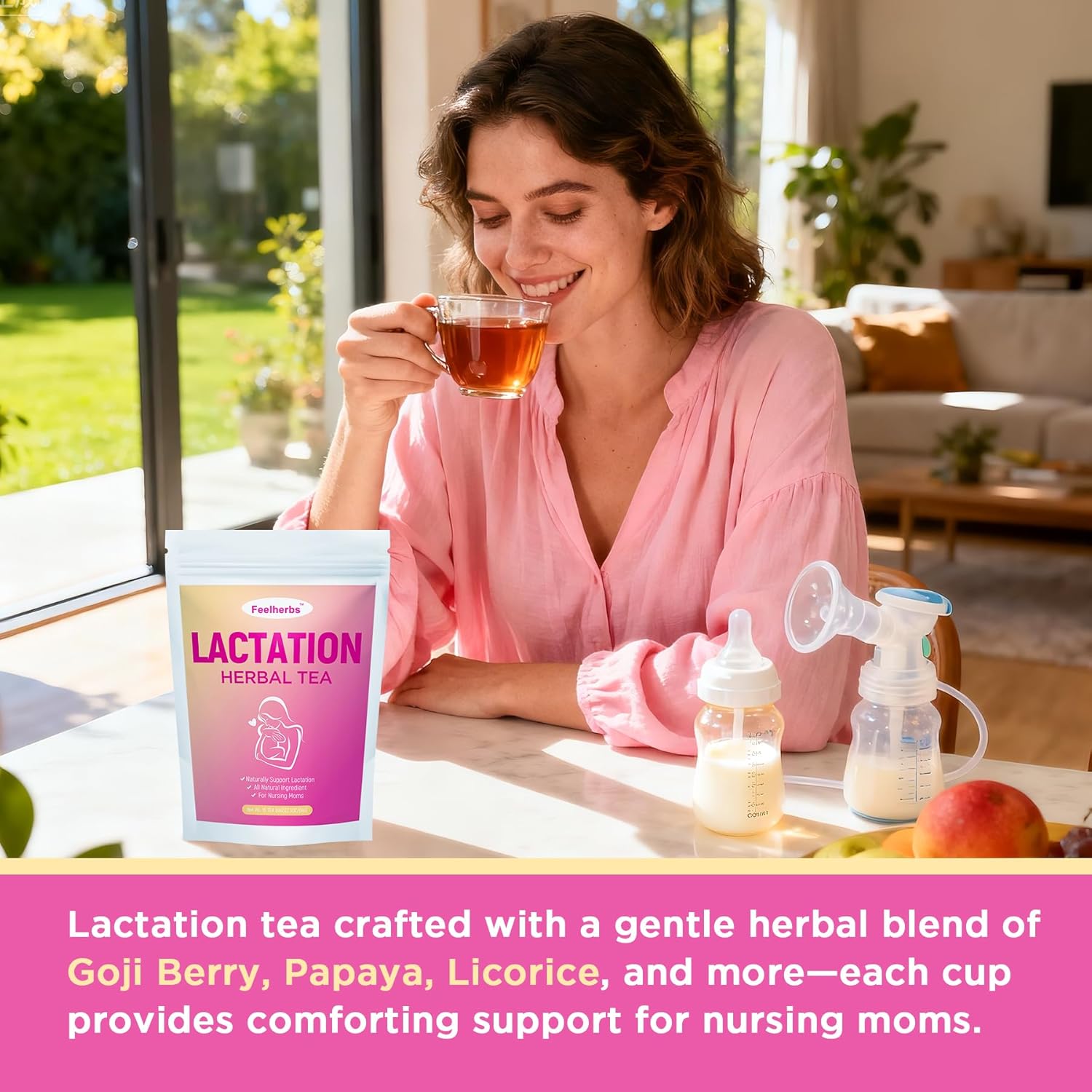 Lactation Herbal Tea for Breastfeeding Moms, 16 Teabags Nursing Tea with Goji Berry, Papaya, Jujube and Licorice, Lactation Support Tea for Milk Production