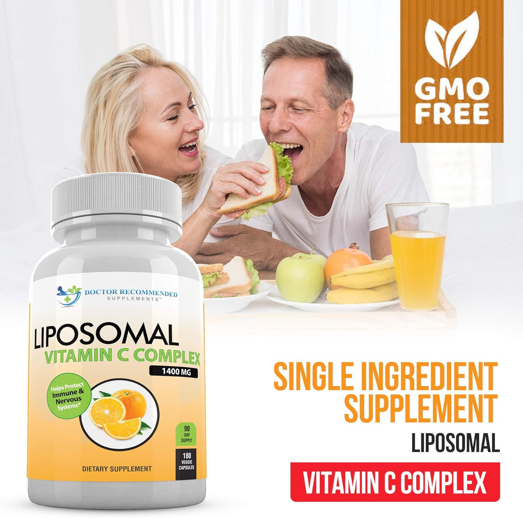 Liposomal Vitamin C 1400mg Per Serving - High Absorption Ascorbic Acid, Lypo-Spheric Vitamin C Complex Immune Support Supplement w/Powerful Antioxidants and Collagen Booster, (180 Veggie Caps 2 Pack)