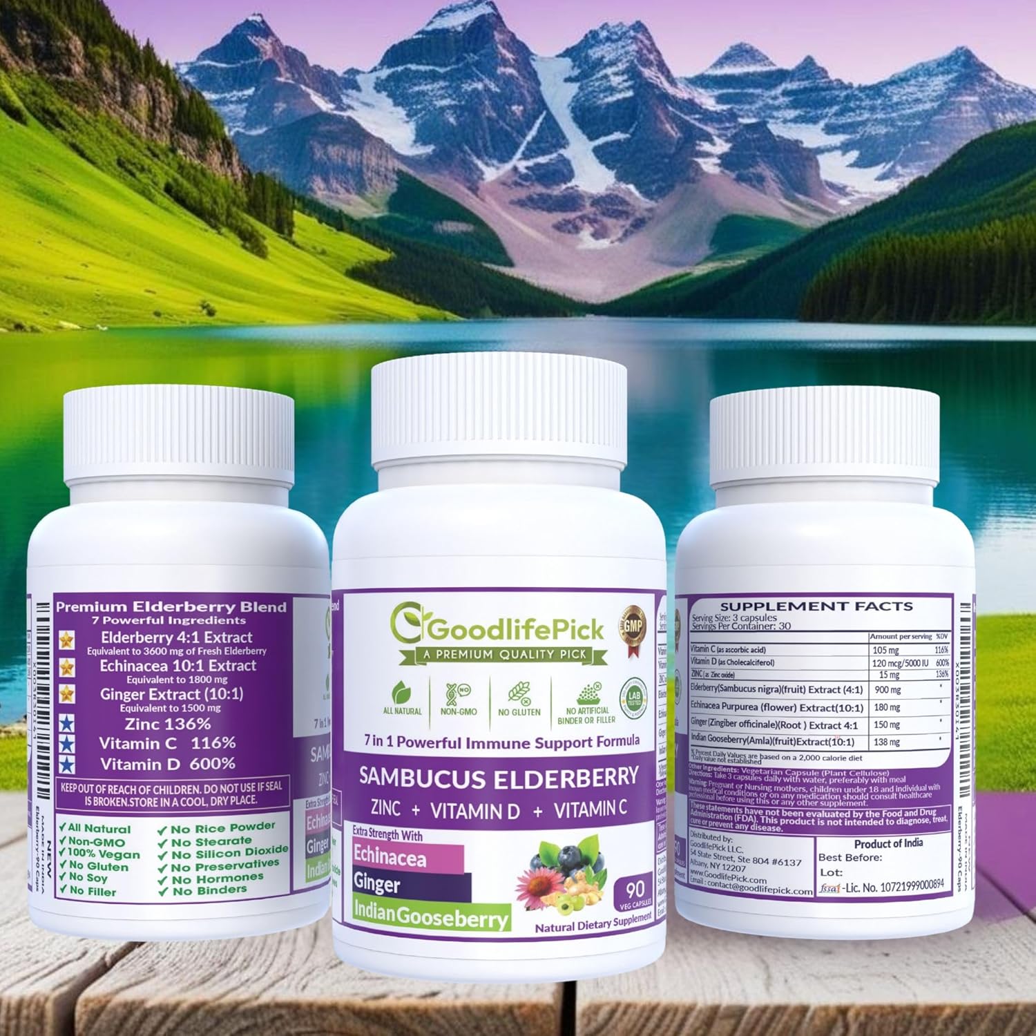 7 in 1 Elderberry with ZINC, Vitamin C, Vitamin D, Echinacea, Ginger & Indian Gooseberry (Amla).Premium Elderberry Capsules 90 ct, All Natural,Non-GMO,Vegan,No Rice Powder, No-Gluten