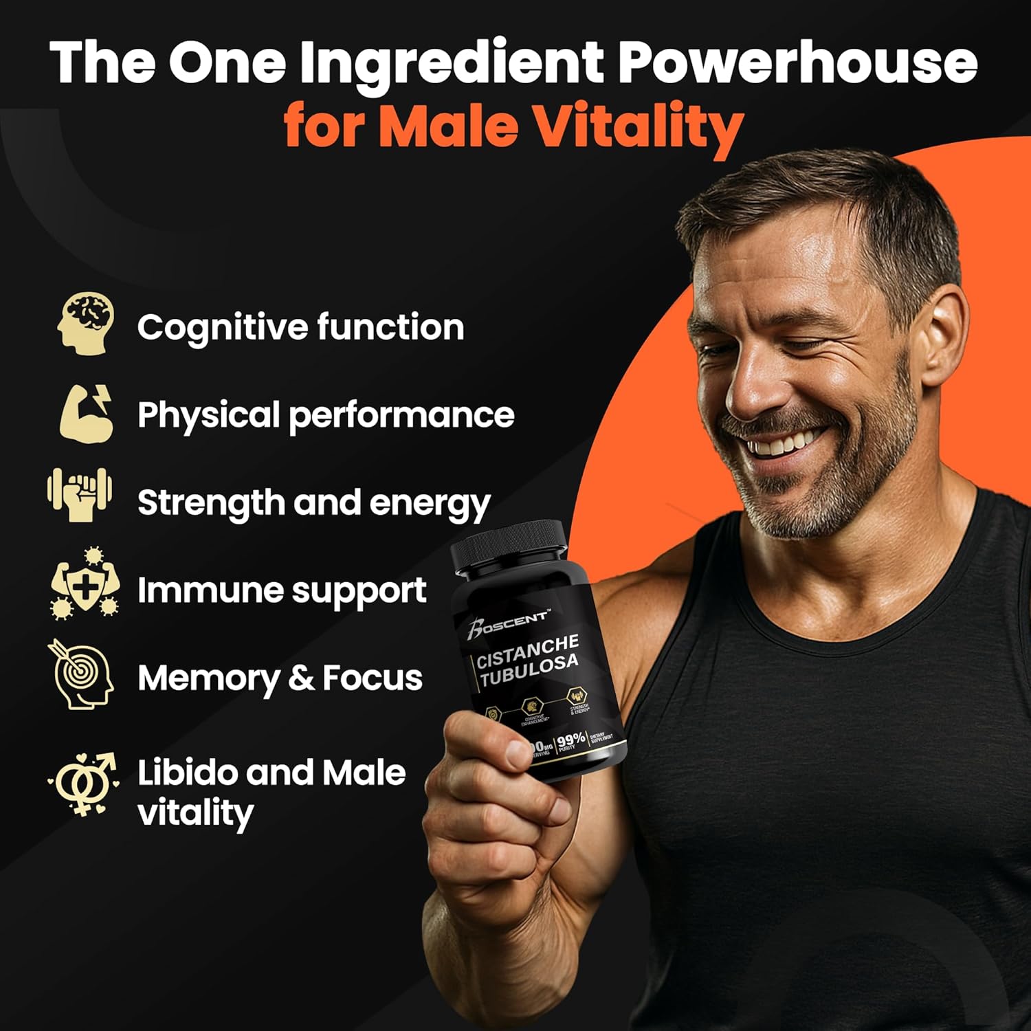 Premium Cistanche Tubulosa Extract 500mg (120 Capsules) - 50% Echinacosides,10% Acteosides - Natural Nootropic for Stamina, Immunity and Memory - No Fillers, Hormone Balance - Strength Booster for Men