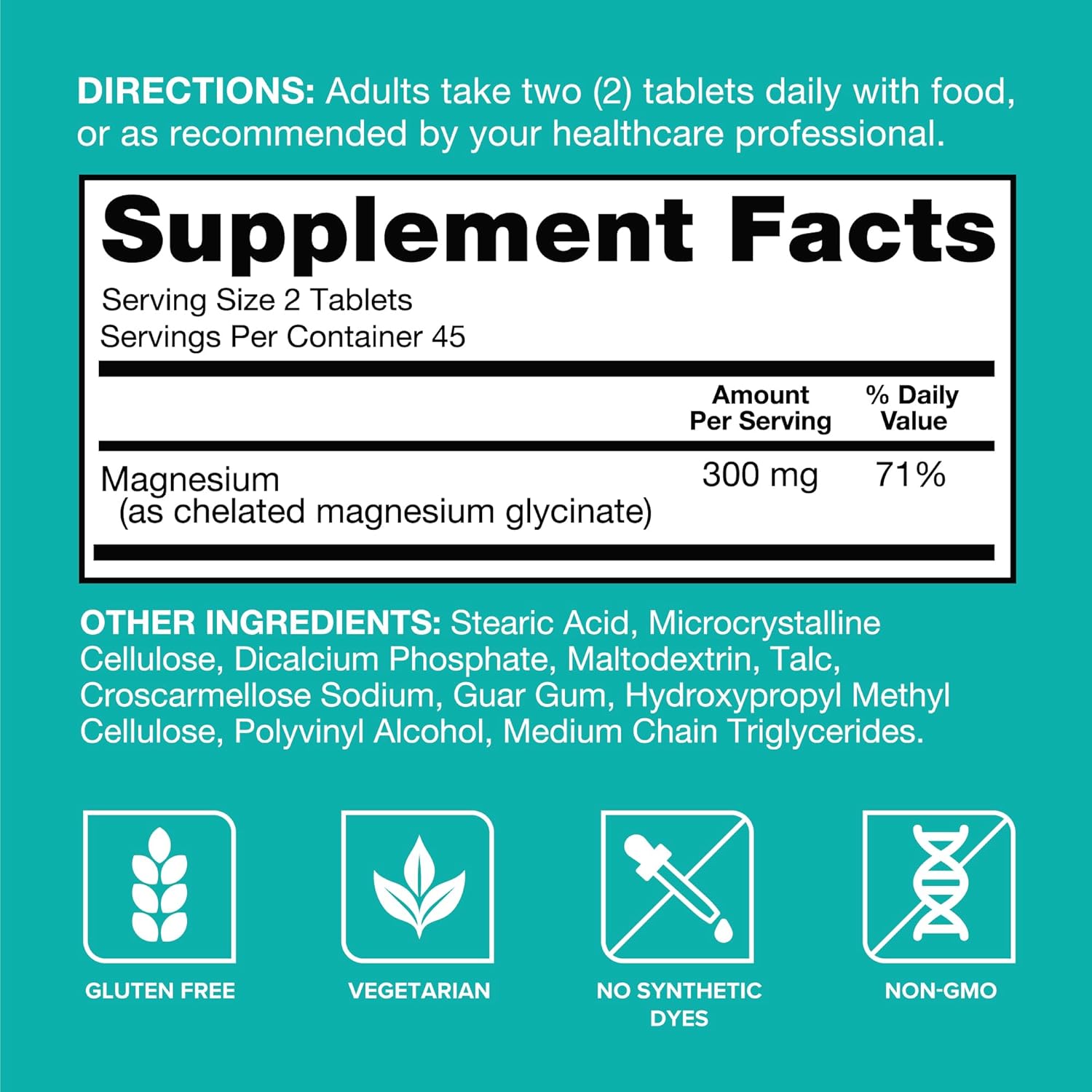 Qunol Magnesium Glycinate 300mg, 100% Glycinate Chelated Magnesium Supplement, 90ct Tablets