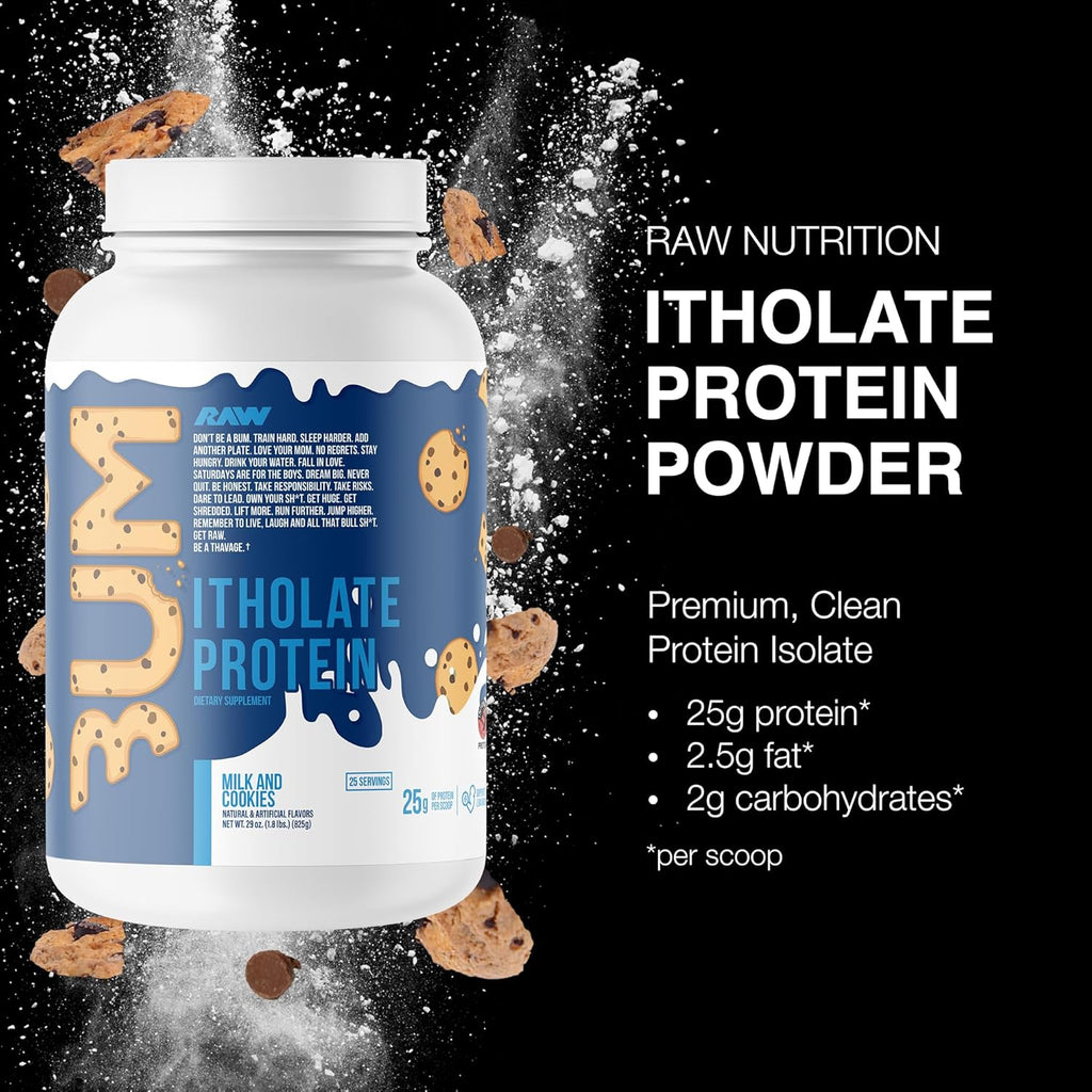 RAW Whey Isolate Protein Powder, Milk & Cookie (CBUM Itholate) - 100% Grass-Fed Sports Nutrition Powder for Muscle Growth & Recovery - Low-Fat, Low Carb, Naturally Flavored - 25 Servings