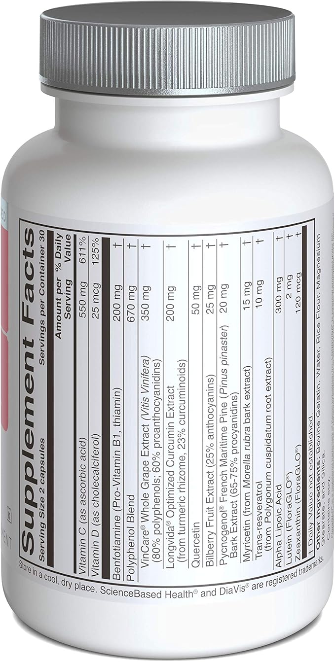 DiaVis – Retinal & Nerve Health Supplement – with Benfotiamine, Curcumin, Resveratrol & Grape Extract – Supports Circulation, Oxidative Stress & Kidney Function – 60 Capsules