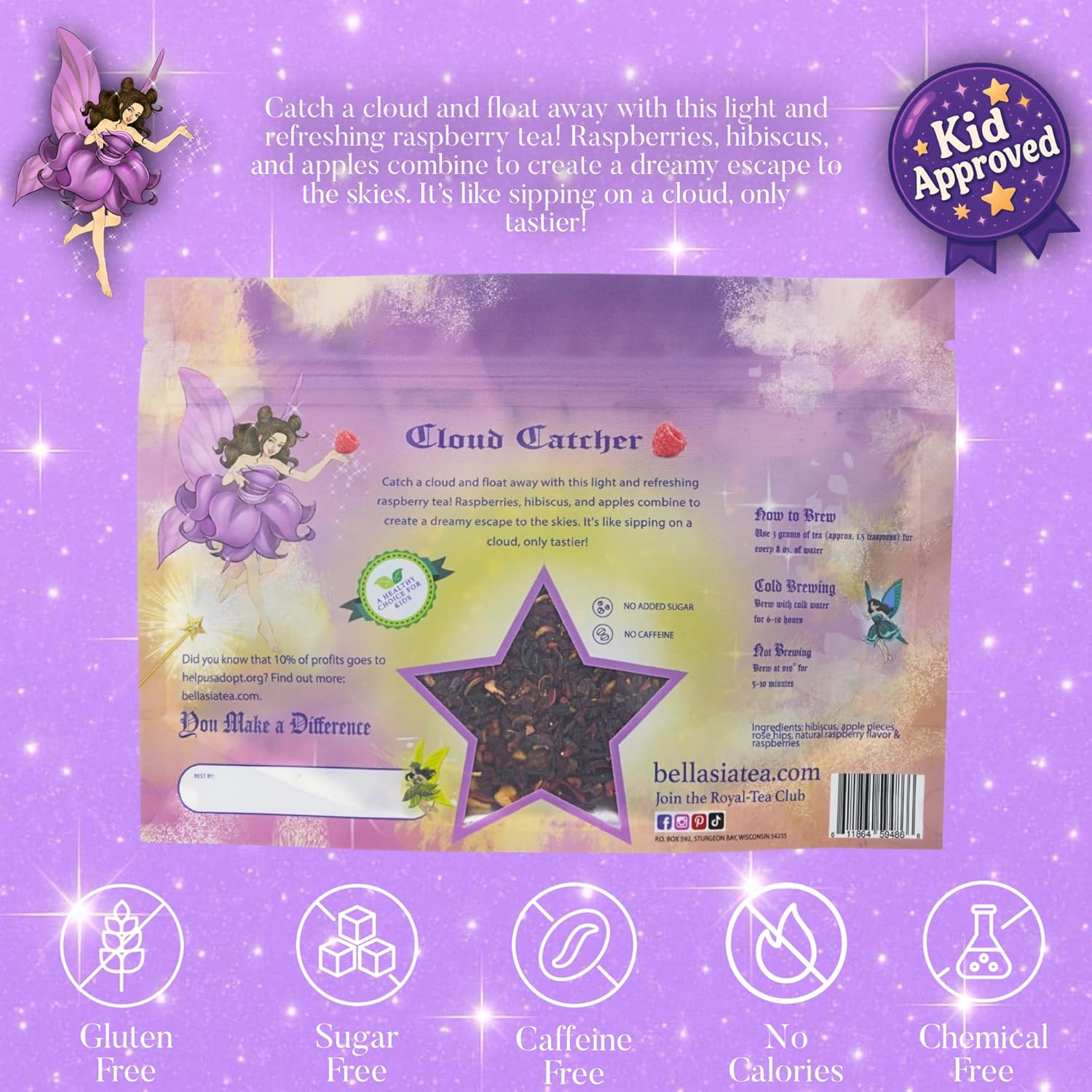 Bellasia Tea Could Catcher for Kids Using Real Fruit Pieces - Caffeine Free Herbal Tea Blend with Real Ingredients & Balanced Flavor- Add Loose Leaf Tea to Your Child’s Routine for A Fun & Tasty Drink