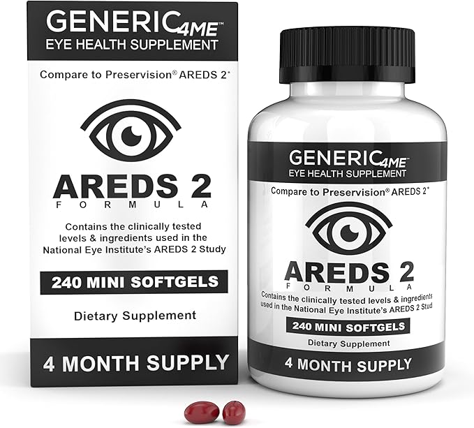 AREDS 2 SoftGels, 500 mg Vitamin C, 400 IU Vitamin E, 10 mg Lutein, 2 mg Zeaxanthin, 80 mg Zinc, 2 mg Copper - Supports Eye Health - 240 Mini SoftGels (Four Month Supply)