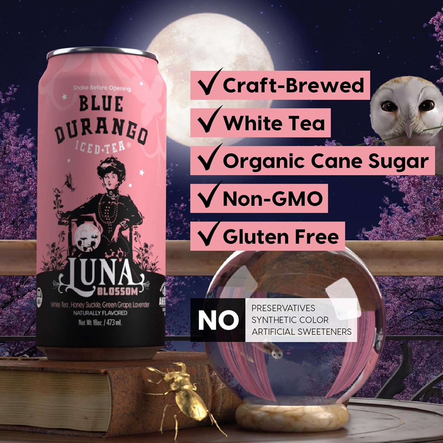 Blue Durango Iced Tea - Luna Blossom - Natural Ingredient Drinks 16 oz (12 Pack)